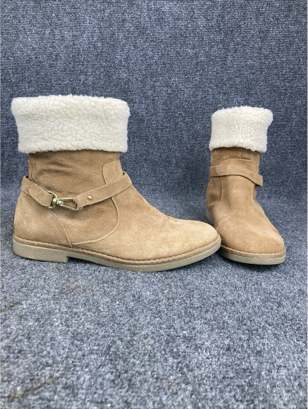 Tommy Hilfiger Nessy Womens 9M Tan Snow Suede Shearling Lining Cuff Ankle Boots